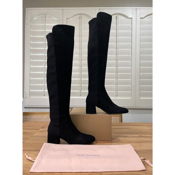 Stuart Weitzman 5050 Block Stretch Suede Over-The-Knee Black Boots Size 8 NWOB - Picture 4 of 12
